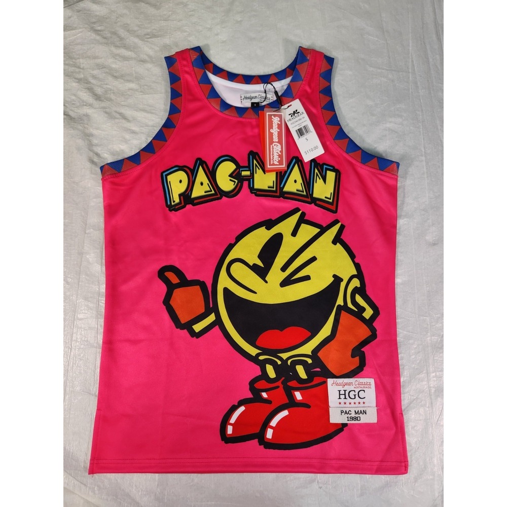 New $110 PAC MAN Jersey Headgear Classics Retro Gaming S Pac-man Shirt NWT